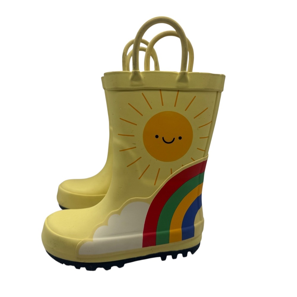 Cat & Jack Toddler Yellow Rainbow Sun Rubber Rain Boots Size 6 Waterproof